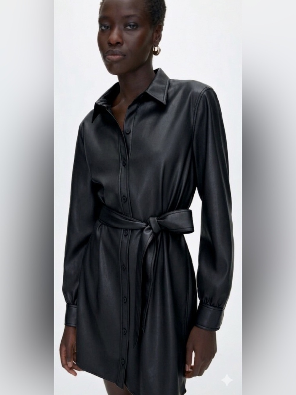 Aritzia Wilfred Sz s Caroline Vegan Leather Black Belted Dress